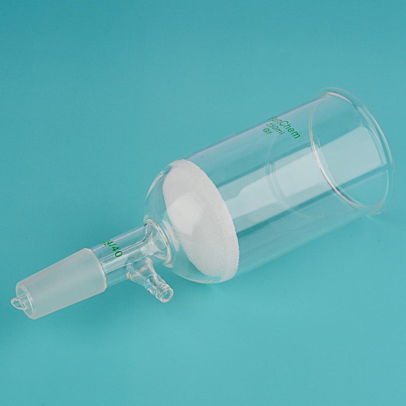FunChem Filtering Buchner Funnel with Coarse Frit (G1), Borosilicate Glass Filtering Funnel with 24/40 Standard Taper Inner Joint and Vacuum Serrated Tubulation, 250 mL - Image 5